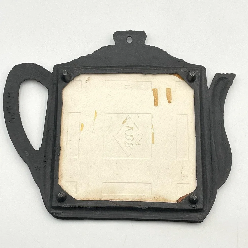 Vintage 1970s Cast Iron Teapot Trivet Mexican Cactus Tile South‎ of the Border